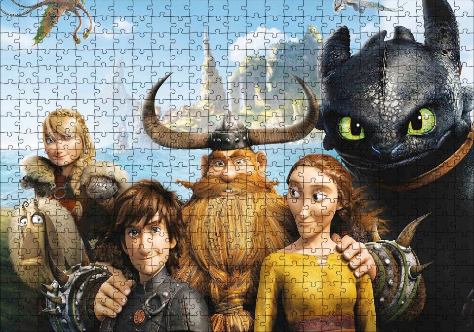 Ejderhanı Nasıl Eğitirsin 2 Karakterler Puzzle Yapboz MDF Ahşap 500 Parça 49 cm X 68 cm