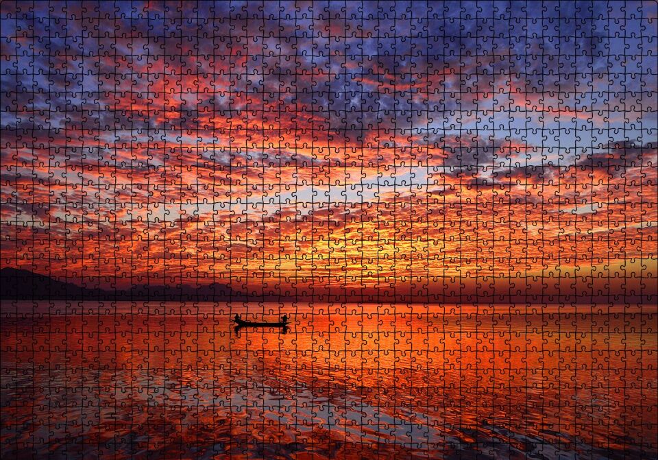 Okyanus Tekne Bulutlar ve Muhteşem Yansımaları Puzzle Yapboz MDF Ahşap 1000 Parça 49 cm X 68 cm