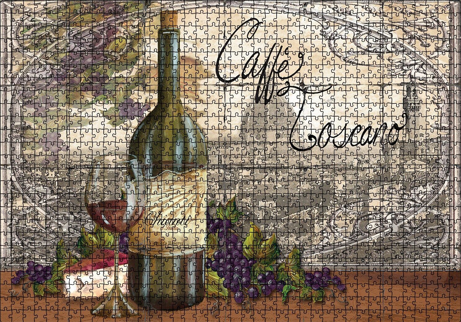 Toskana Kırmızı Şarap Kadeh Üzüm Peynir Puzzle Yapboz MDF Ahşap 1000 Parça 49 cm X 68 cm