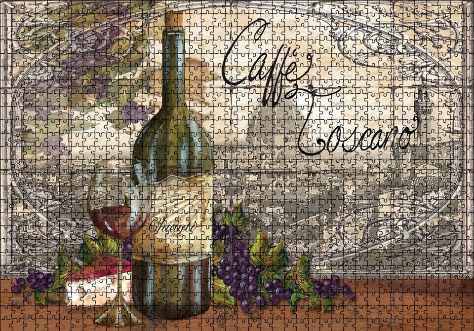 Toskana Kırmızı Şarap Kadeh Üzüm Peynir Puzzle Yapboz MDF Ahşap 1000 Parça 49 cm X 68 cm