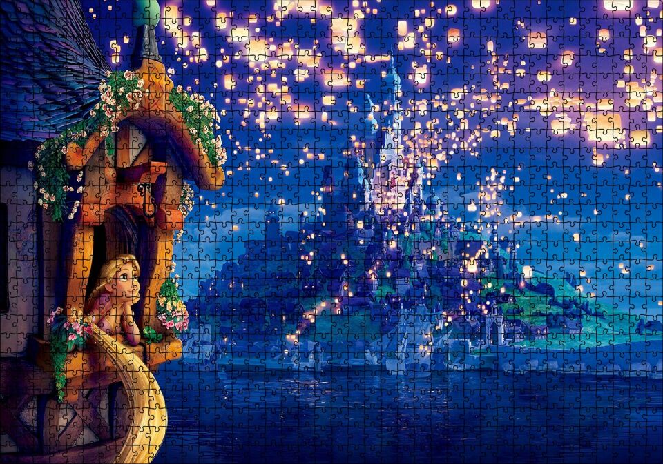 Rapunzel Masalı Ve Şato Puzzle Yapboz MDF Ahşap 1000 Parça 49 cm X 68 cm