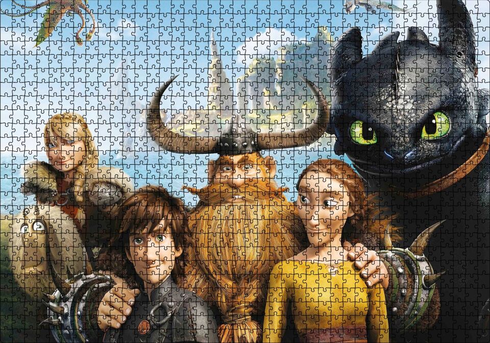 Ejderhanı Nasıl Eğitirsin 2 Karakterler Puzzle Yapboz MDF Ahşap 1000 Parça 49 cm X 68 cm