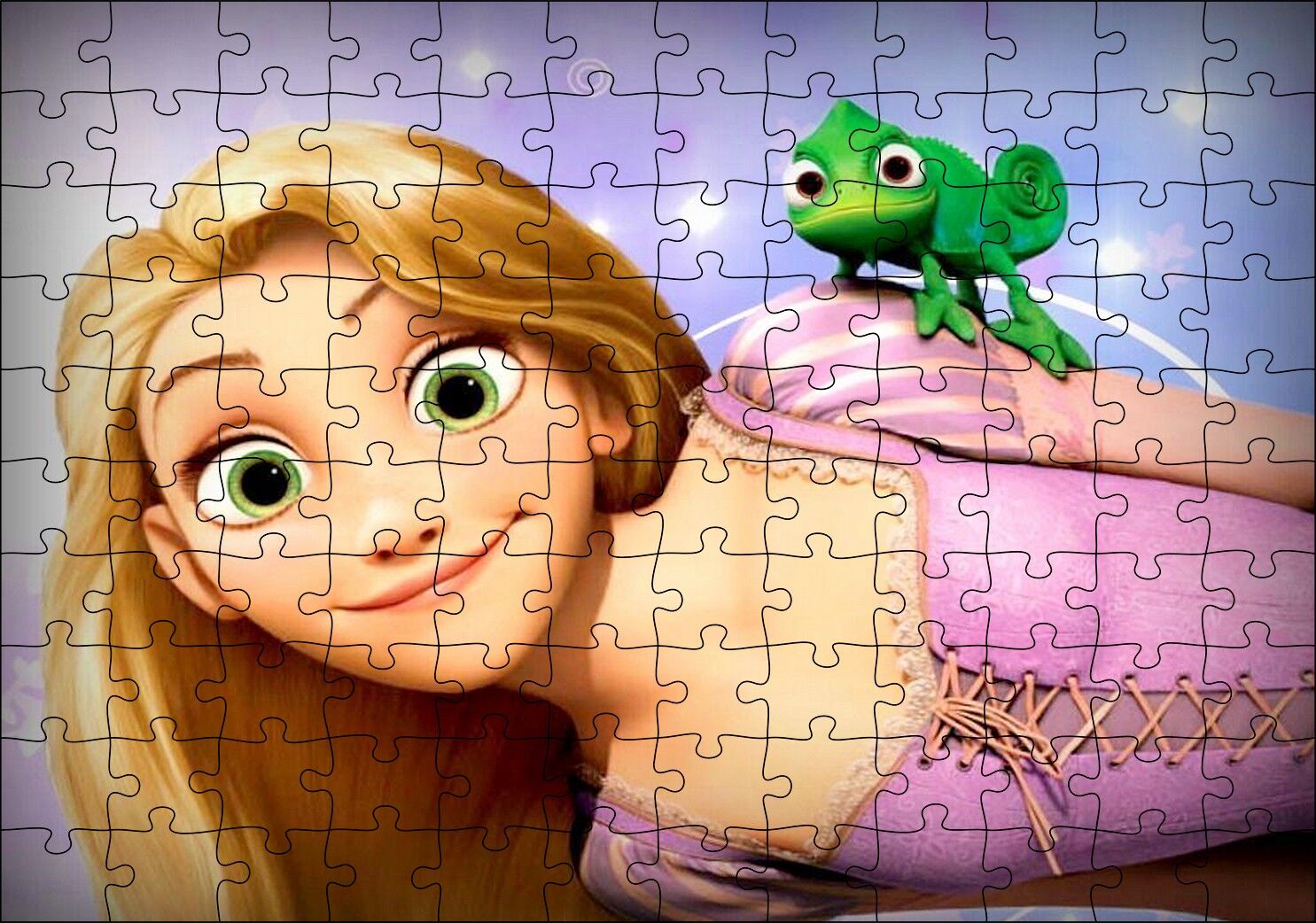 Rapunzel Ve Yeşil Bukaleman Puzzle Yapboz MDF Ahşap 120 Parça 24 cm X 34 cm