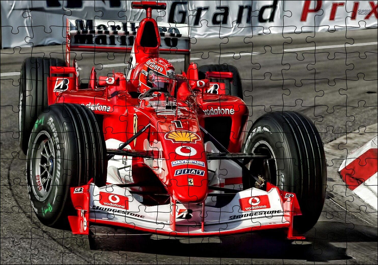 Grand Prix Fiat Yarış Arabası Görseli Puzzle Yapboz MDF Ahşap