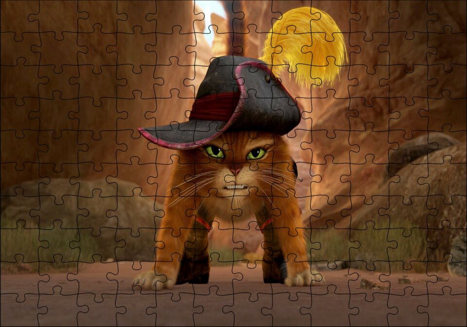 Çizmeli Kedi Çizgi film Görseli Puzzle Yapboz MDF Ahşap 120 Parça 24 cm X 34 cm