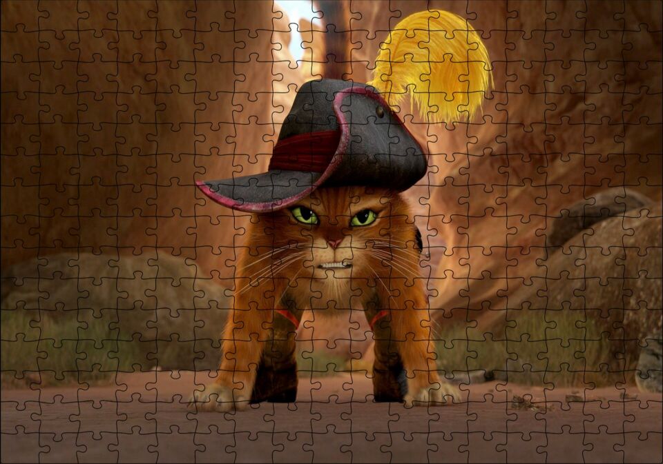 Çizmeli Kedi Çizgi film Görseli Puzzle Yapboz MDF Ahşap 255 Parça 34 cm X 49 cm