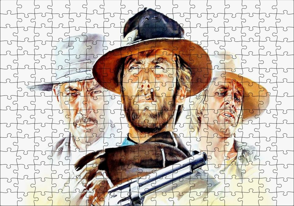Sinema Afişi 1965 Adam Film Clint Eastwood Puzzle Yapboz MDF Ahşap 255 Parça 34 cm X 49 cm