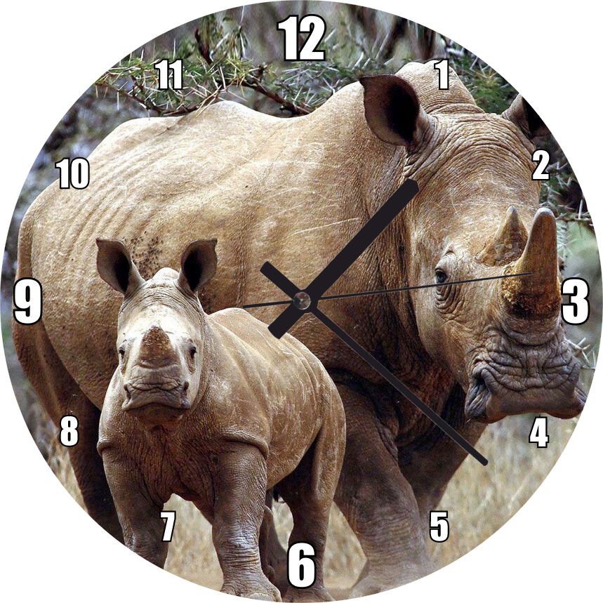 Dev Anne Gergedan ve Sevimli Yavrusu Mdf Ahşap Duvar Saati 30 cm Çap