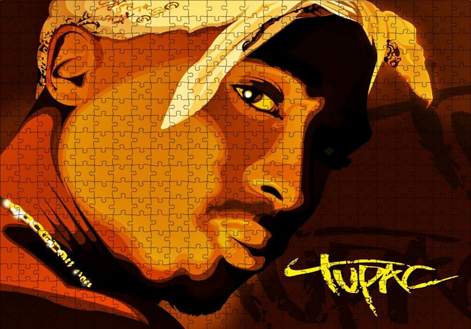 Tupac Shakur Bandanalı Karikatürize Çizim Puzzle Yapboz MDF Ahşap 500 Parça 49 cm X 68 cm