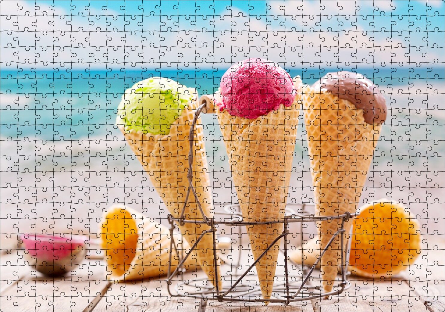 Masada Kornet Dondurmalar Flu Sahil Arka Plan Puzzle Yapboz MDF Ahşap 500 Parça 49 cm X 68 cm