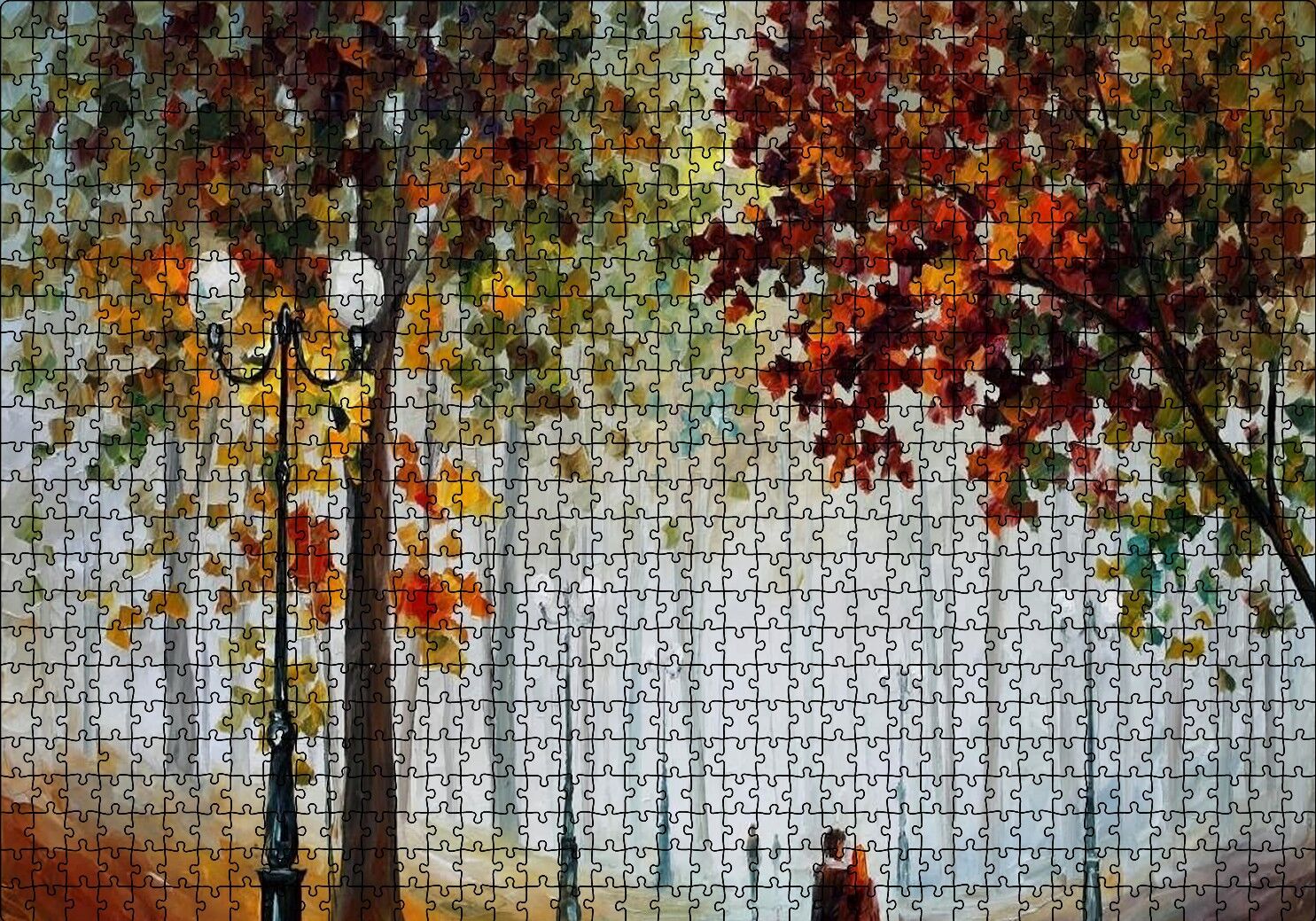 Sonbahar Ağaçlar ve Yürüyen Çiftler Yağlı Boya Puzzle Yapboz MDF Ahşap 1000 Parça 49 cm X 68 cm