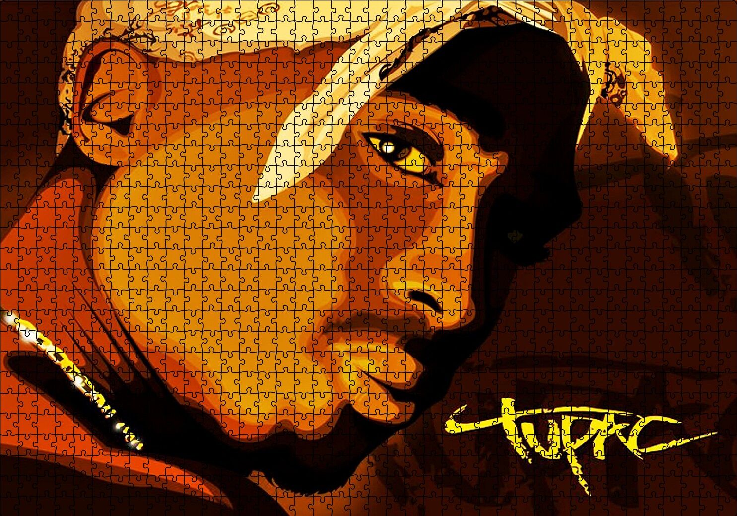 Tupac Shakur Bandanalı Karikatürize Çizim Puzzle Yapboz MDF Ahşap 1000 Parça 49 cm X 68 cm