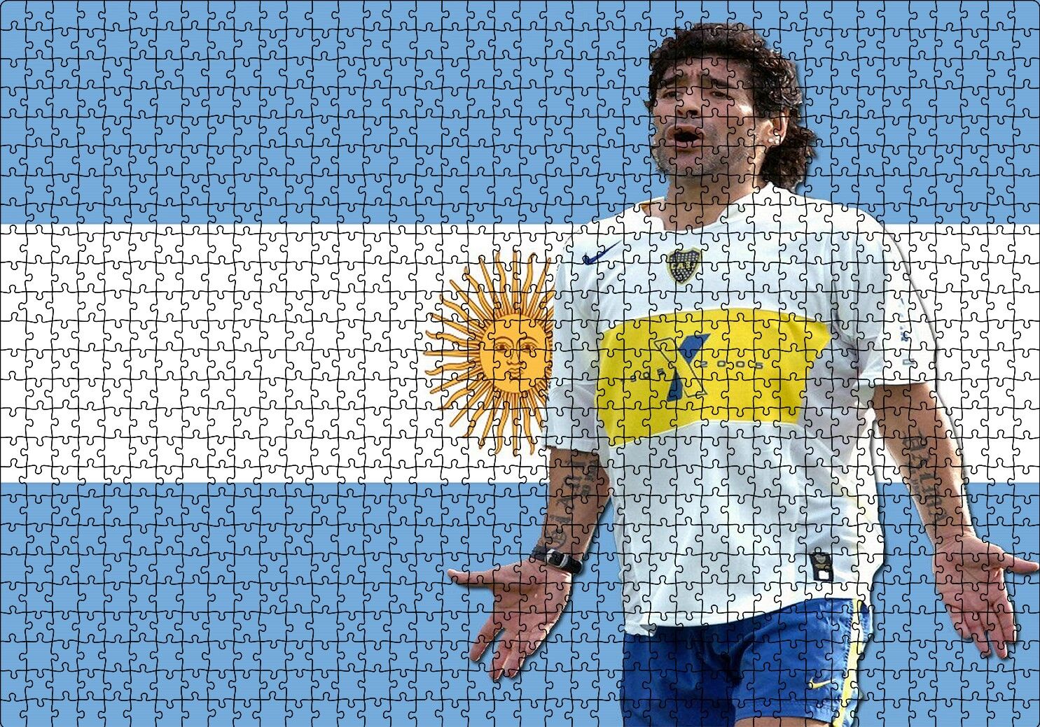 Diego Maradona Buka Junior Takımında Puzzle Yapboz MDF Ahşap 1000 Parça 49 cm X 68 cm