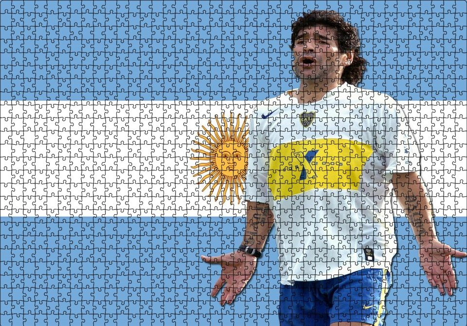 Diego Maradona Buka Junior Takımında Puzzle Yapboz MDF Ahşap 1000 Parça 49 cm X 68 cm