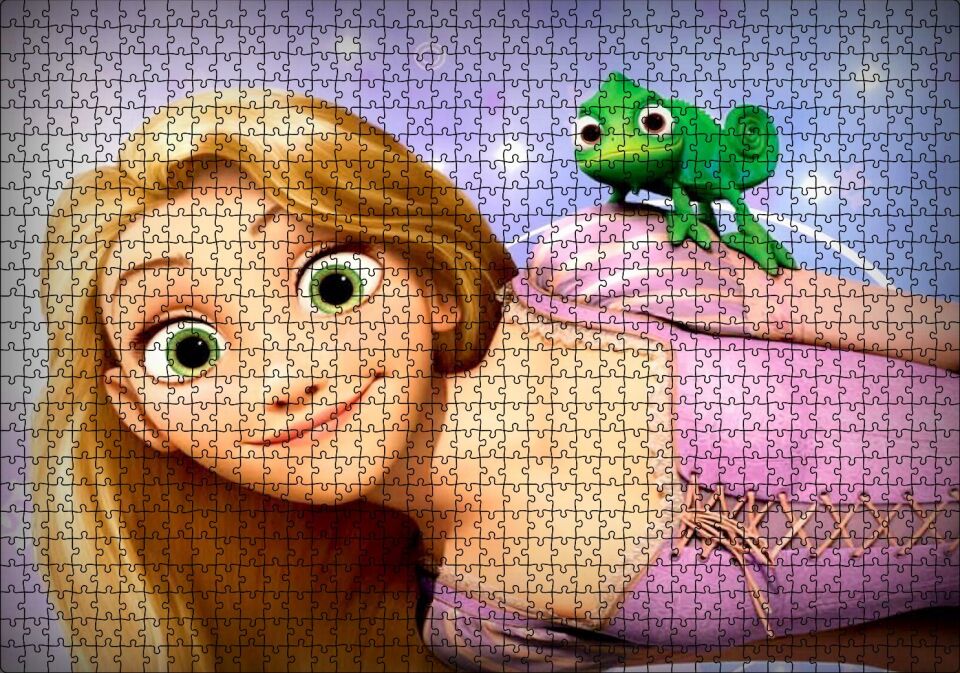 Rapunzel Ve Yeşil Bukaleman Puzzle Yapboz MDF Ahşap 1000 Parça 49 cm X 68 cm