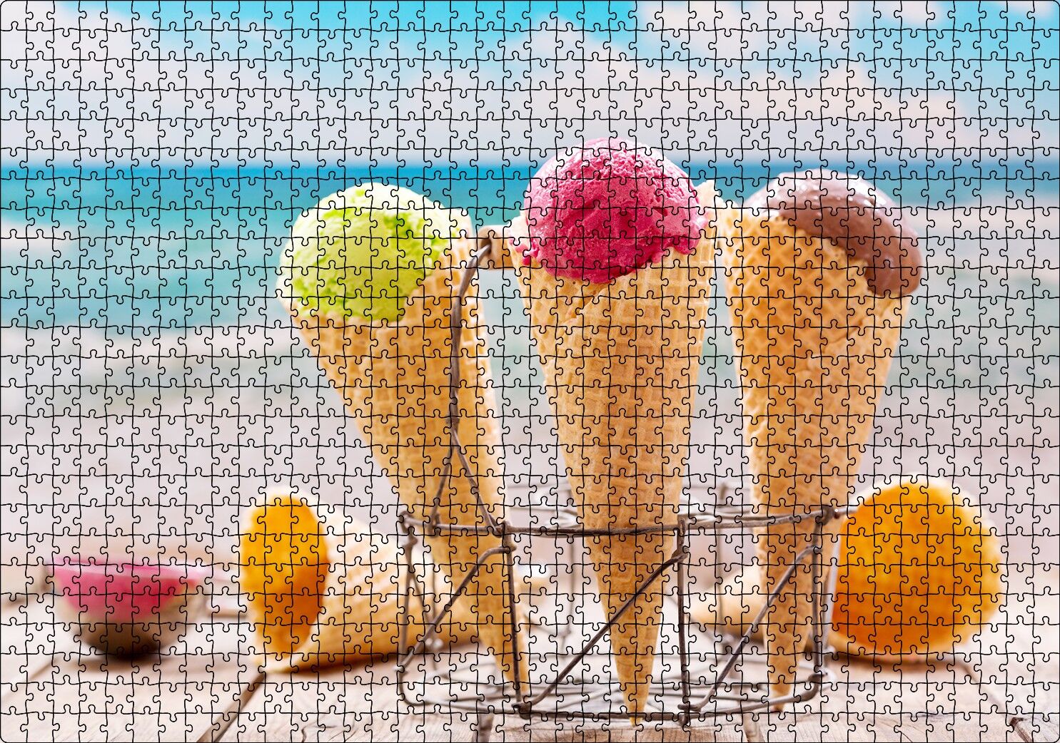 Masada Kornet Dondurmalar Flu Sahil Arka Plan Puzzle Yapboz MDF Ahşap 1000 Parça 49 cm X 68 cm