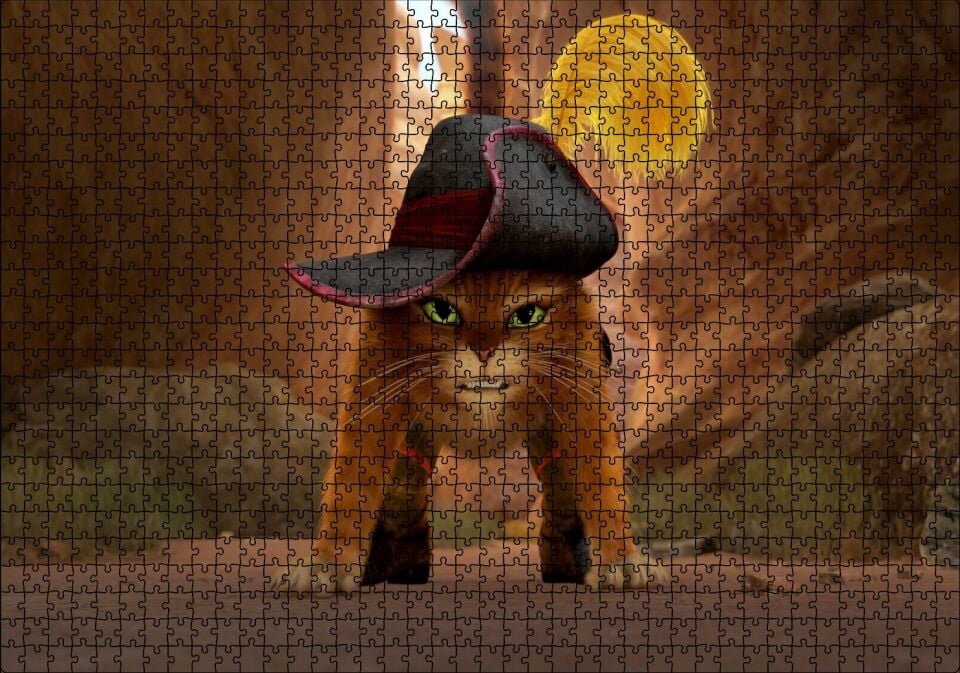 Çizmeli Kedi Çizgi film Görseli Puzzle Yapboz MDF Ahşap 1000 Parça 49 cm X 68 cm