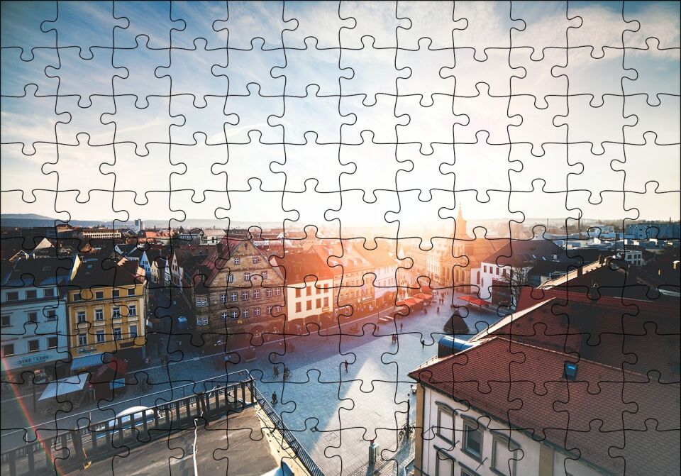 Çatıdan Şehir ve Güneş Işıkları Puzzle Yapboz MDF Ahşap