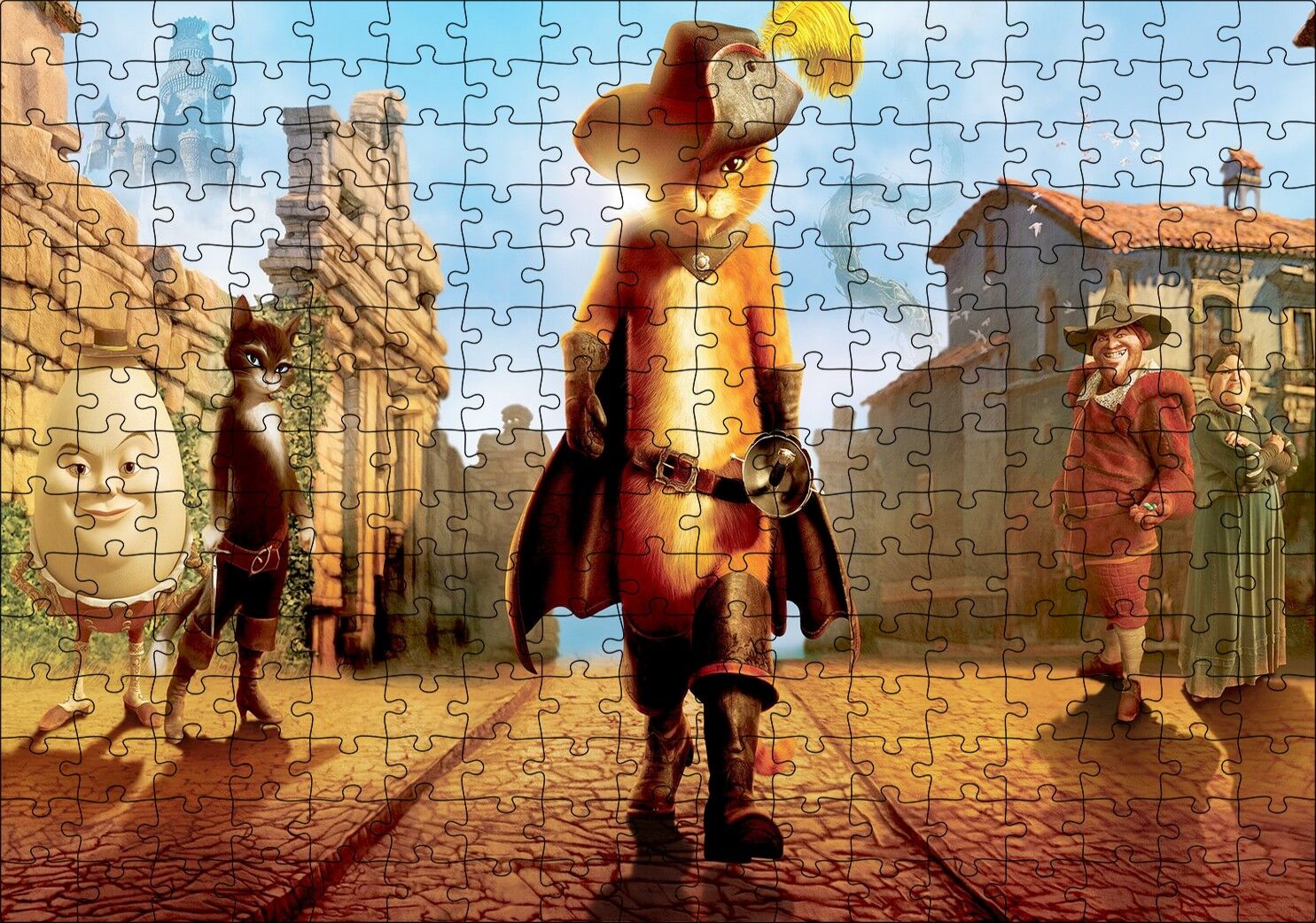 Çizmeli Kedi Dreamworks Animasyon Puzzle Yapboz MDF Ahşap 255 Parça 34 cm X 49 cm