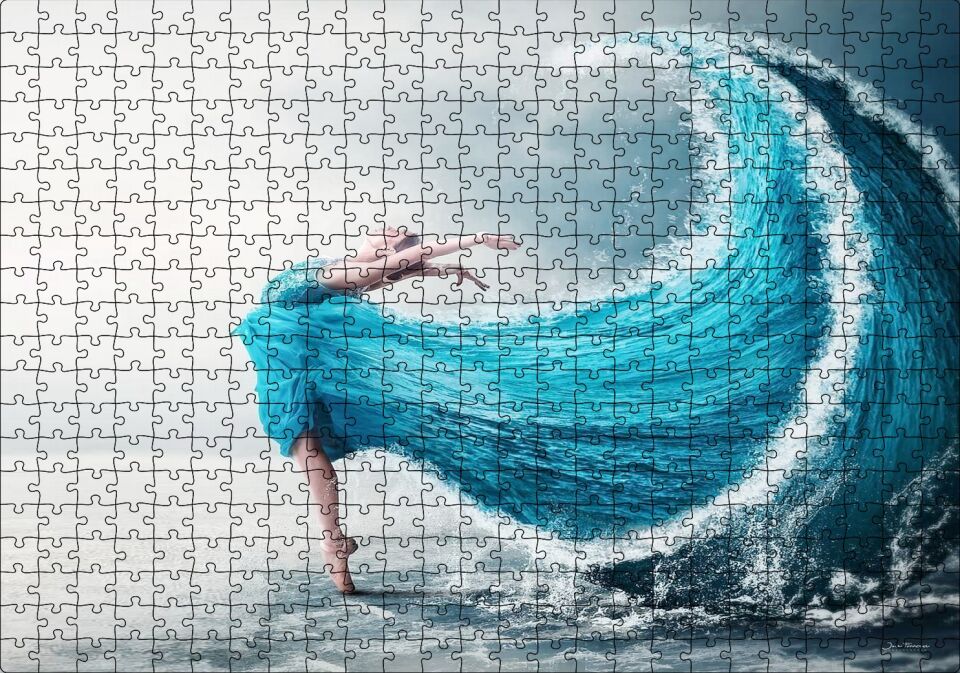Balerin ve Dev Dalgadan Oluşan Elbisesi Puzzle Yapboz MDF Ahşap 500 Parça 49 cm X 68 cm