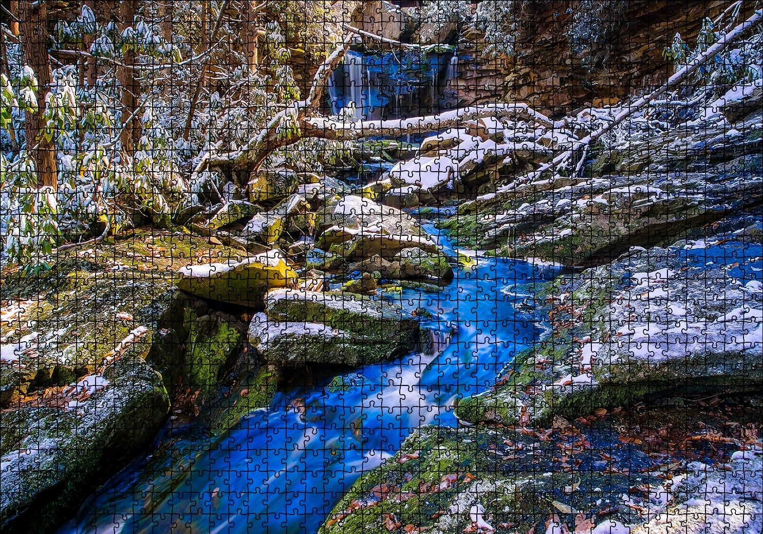 Ormandaki Şelale ve Kayalıklar Puzzle Yapboz MDF Ahşap 1000 Parça 49 cm X 68 cm