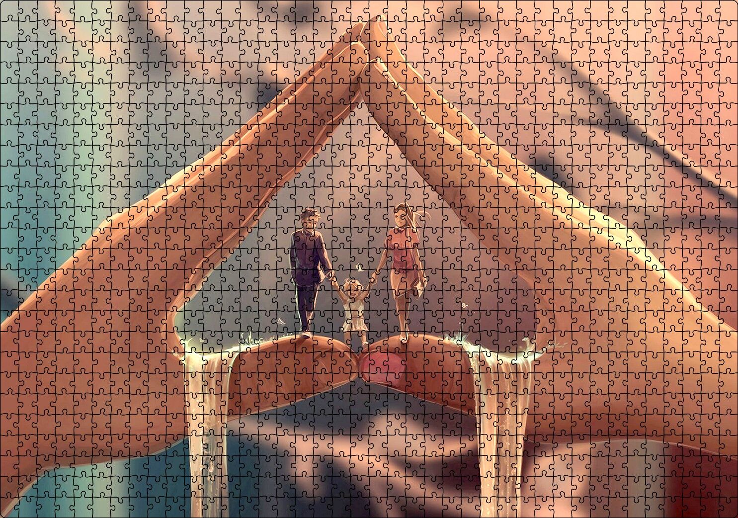 Eller Arasındaki Aile Puzzle Yapboz MDF Ahşap 1000 Parça 49 cm X 68 cm