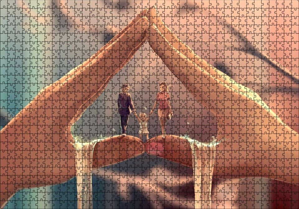 Eller Arasındaki Aile Puzzle Yapboz MDF Ahşap 1000 Parça 49 cm X 68 cm