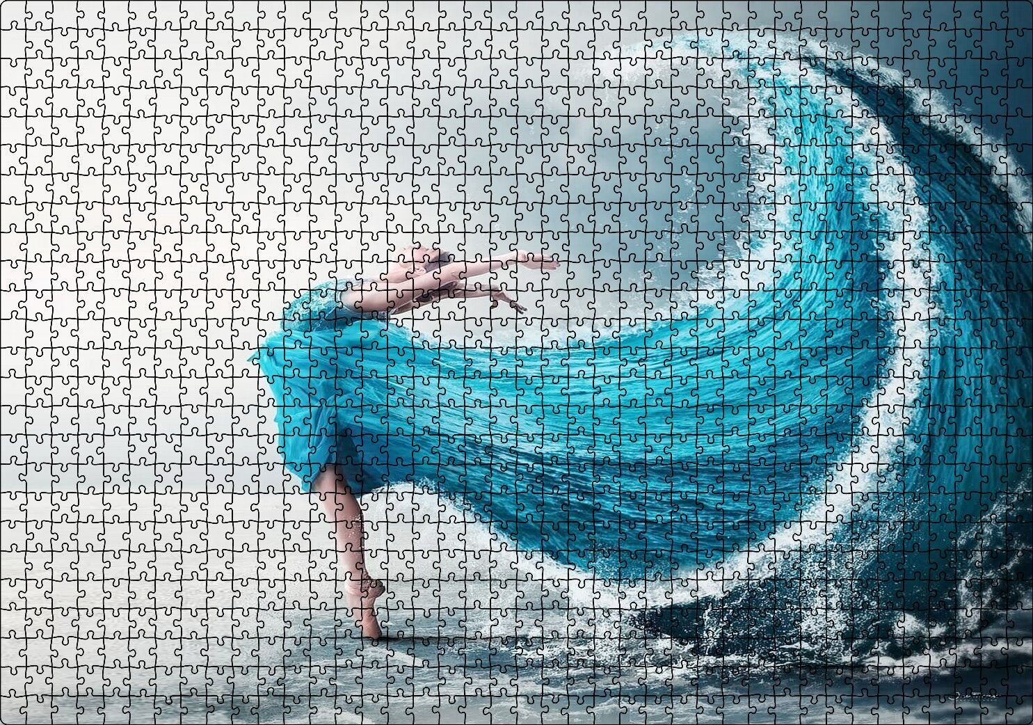 Balerin ve Dev Dalgadan Oluşan Elbisesi Puzzle Yapboz MDF Ahşap 1000 Parça 49 cm X 68 cm