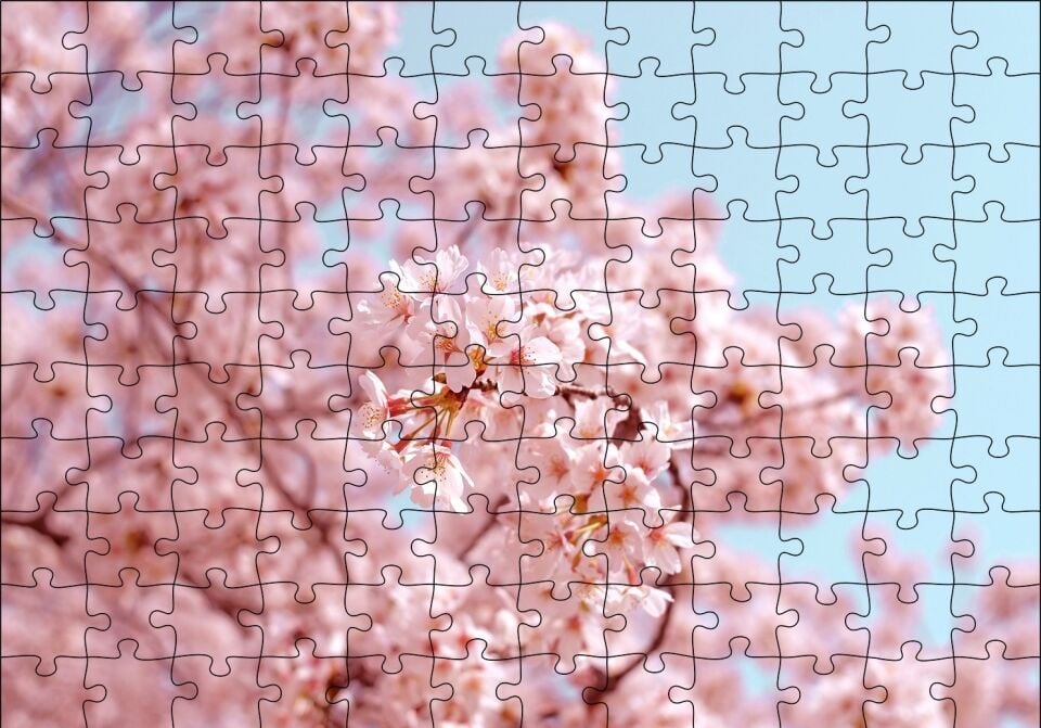 Dallarda Kiraz Çiçekleri Puzzle Yapboz MDF Ahşap