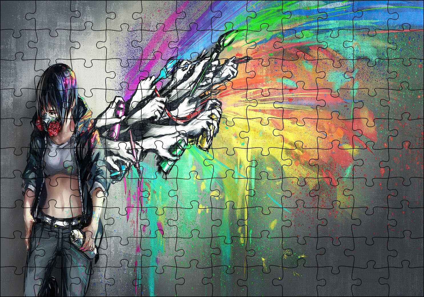Graffiti Sanatçısı Kız ve Özgür Kalan Sanatı Puzzle Yapboz MDF Ahşap 120 Parça 24 cm X 34 cm