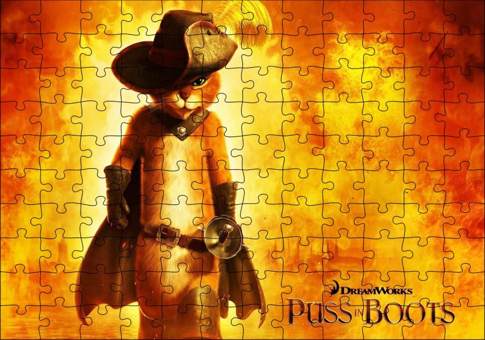 Çizmeli Kedi, Animasyon Görsel Puzzle Yapboz MDF Ahşap 120 Parça 24 cm X 34 cm