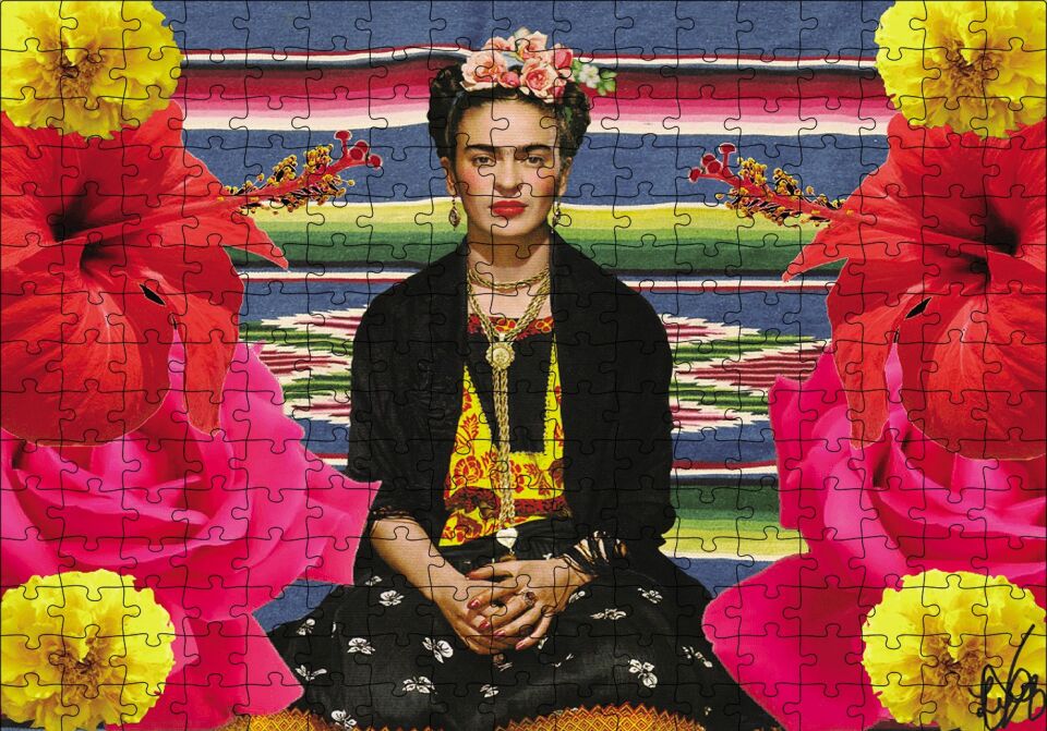 Frida Kahlo Çiçekli Puzzle Yapboz MDF Ahşap 255 Parça 34 cm X 49 cm