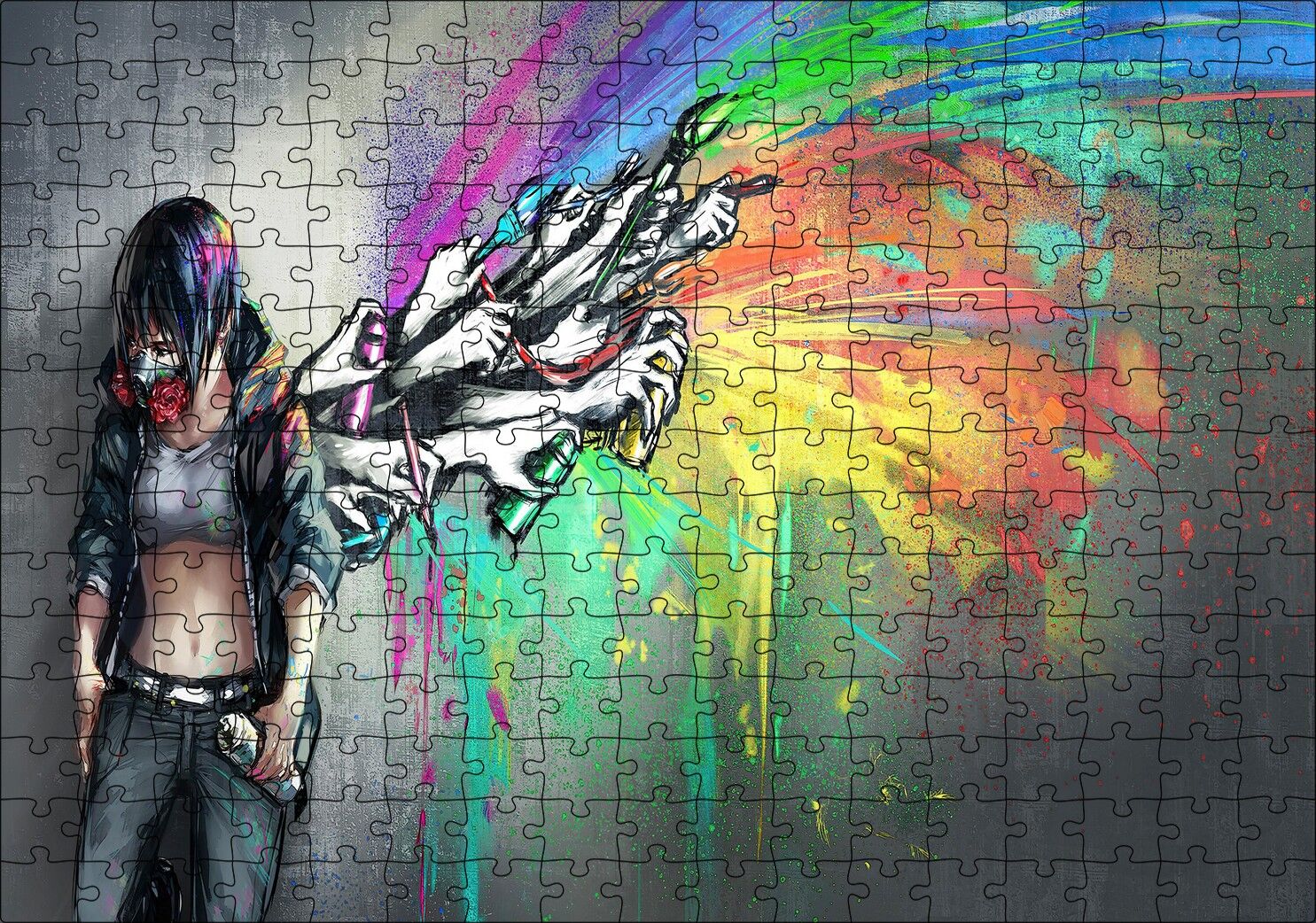 Graffiti Sanatçısı Kız ve Özgür Kalan Sanatı Puzzle Yapboz MDF Ahşap 255 Parça 34 cm X 49 cm