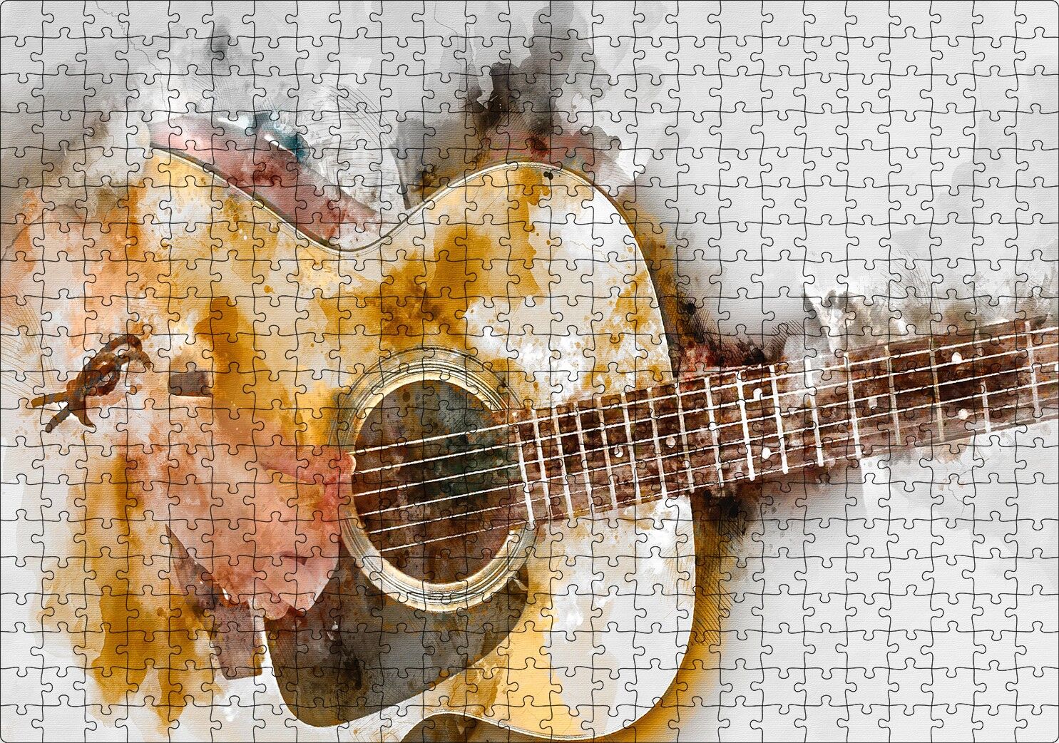 Akustik Gitar Sulu Boya Efektli Puzzle Yapboz MDF Ahşap 500 Parça 49 cm X 68 cm