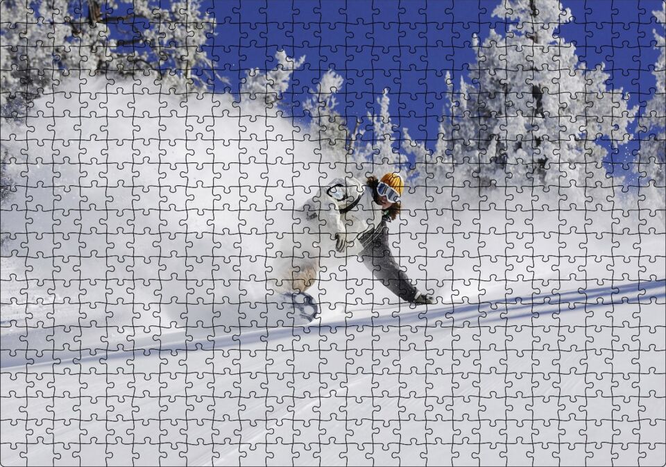Snowboard Spor Karda Uçmak, Puzzle Yapboz MDF Ahşap 500 Parça 49 cm X 68 cm