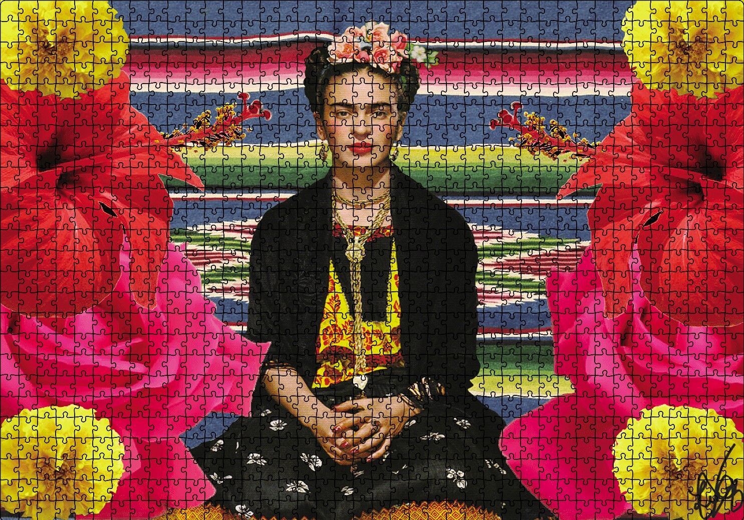 Frida Kahlo Çiçekli Puzzle Yapboz MDF Ahşap 1000 Parça 49 cm X 68 cm