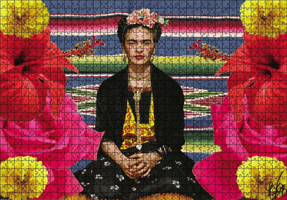Frida Kahlo Çiçekli Puzzle Yapboz MDF Ahşap 1000 Parça 49 cm X 68 cm