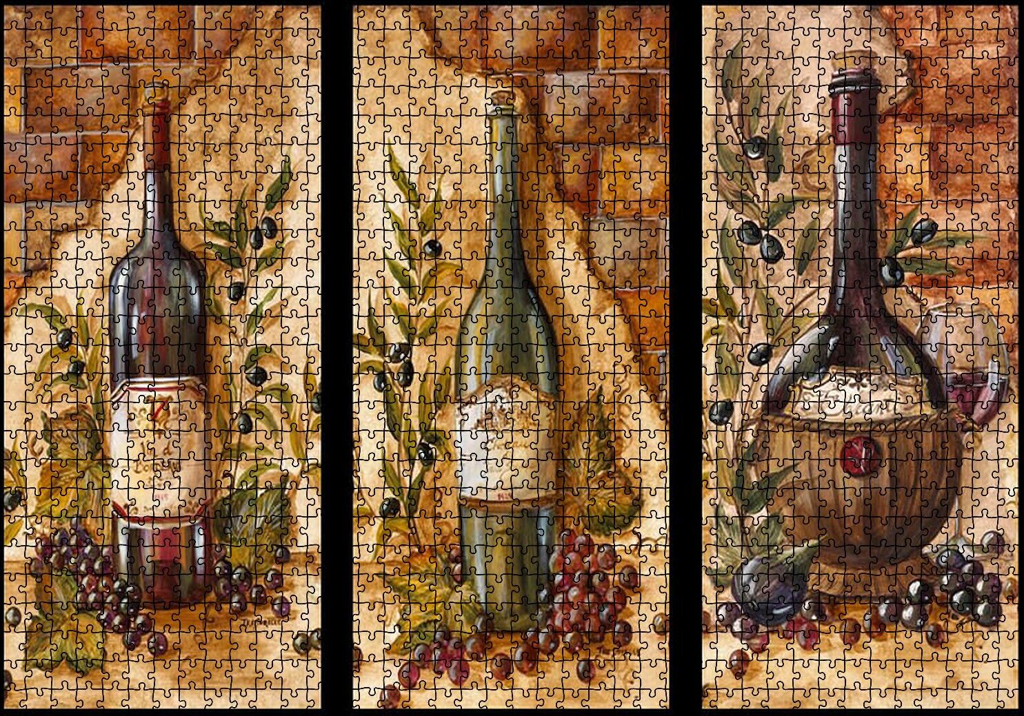 Üç Çeşit Şarap Şişesi Üzüm Görseli Puzzle Yapboz MDF Ahşap 1000 Parça 49 cm X 68 cm