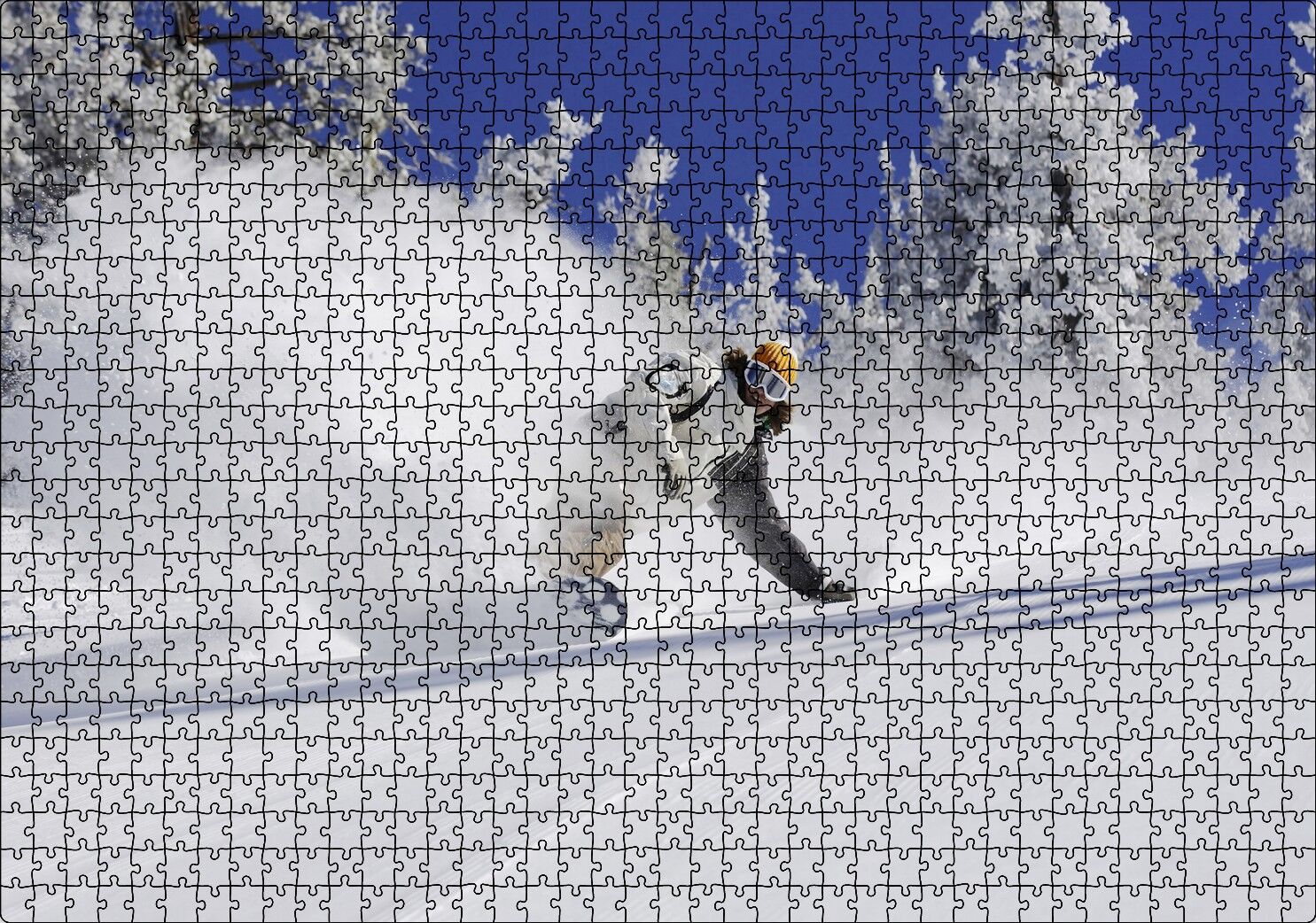 Snowboard Spor Karda Uçmak, Puzzle Yapboz MDF Ahşap 1000 Parça 49 cm X 68 cm
