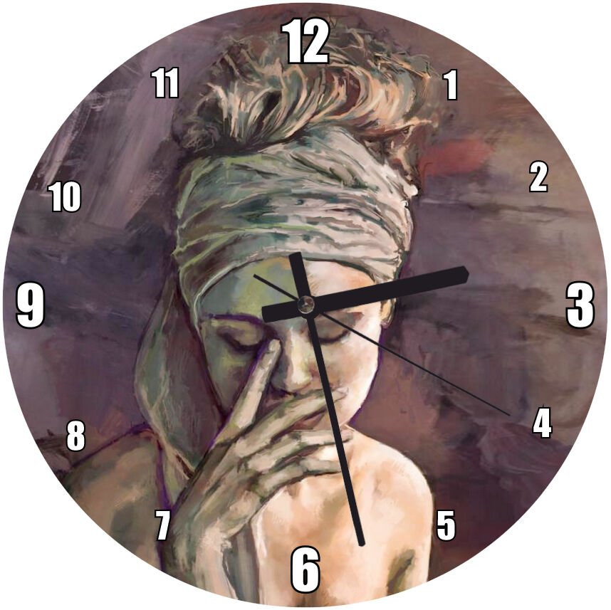 Yağlı Boya Resmi Bandanalı Kadın Portresi Görseli Mdf Ahşap Duvar Saati