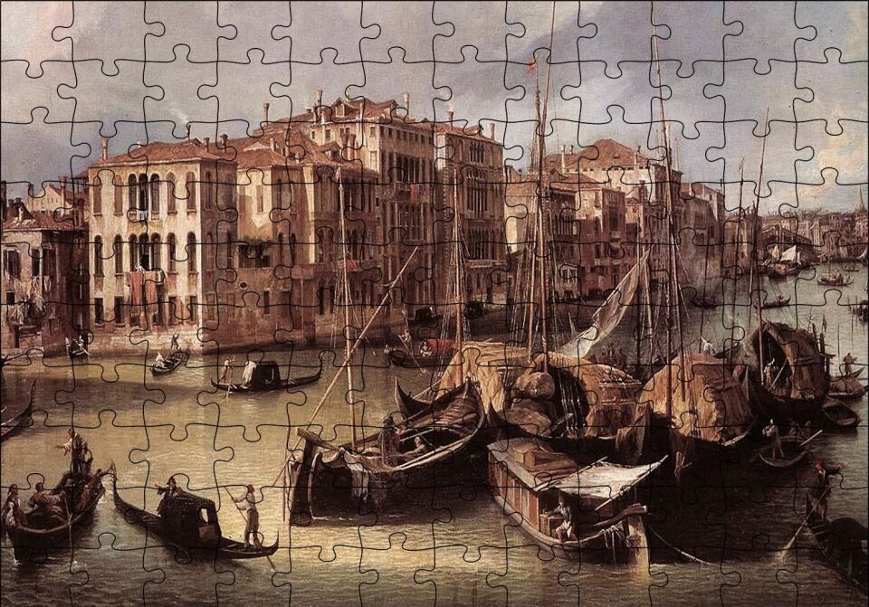 Venedik Kanal Gondollar ve Binalar Puzzle Yapboz MDF Ahşap 120 Parça 24 cm X 34 cm