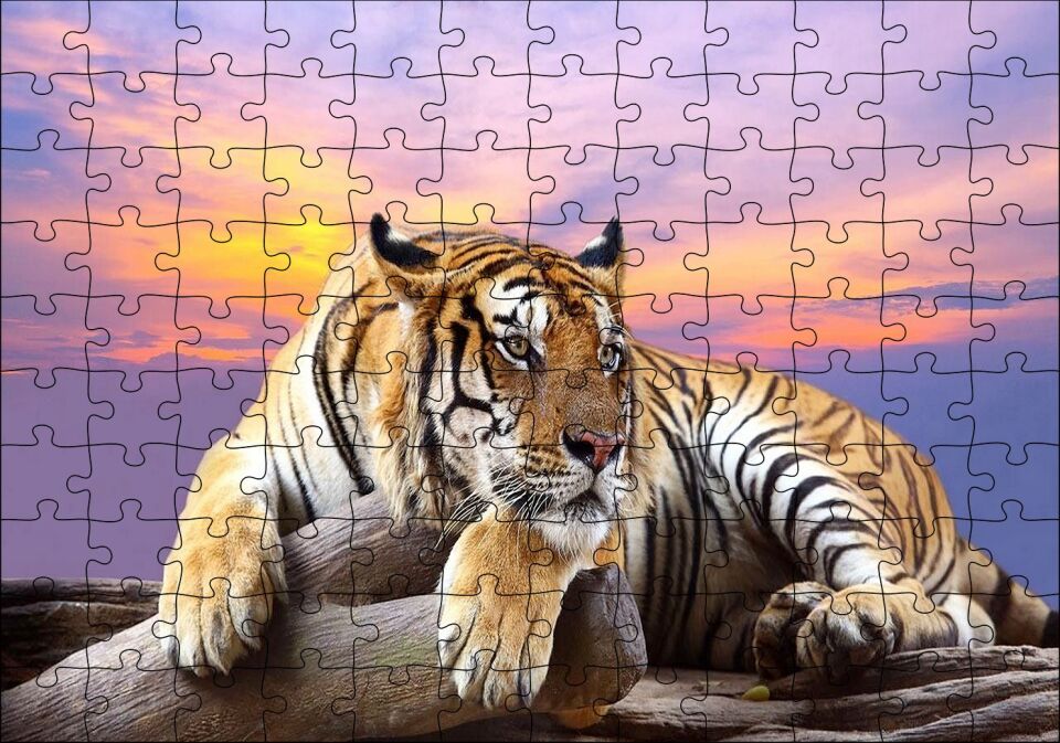 Kaplan Gün Batımı Görseli Puzzle Yapboz MDF Ahşap