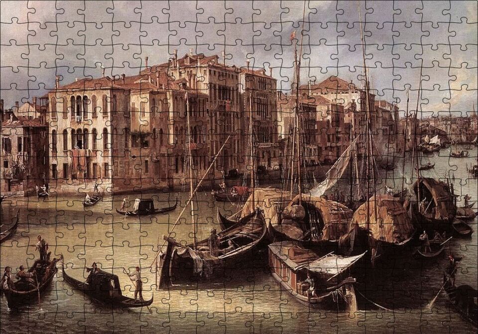 Venedik Kanal Gondollar ve Binalar Puzzle Yapboz MDF Ahşap 255 Parça 34 cm X 49 cm
