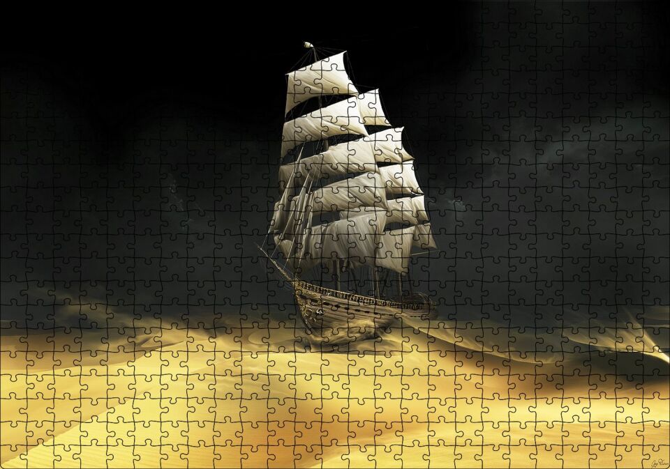 Çöl Kum Filmler Sanat Eseri Yelkenli Gemi Puzzle Yapboz MDF Ahşap 500 Parça 49 cm X 68 cm