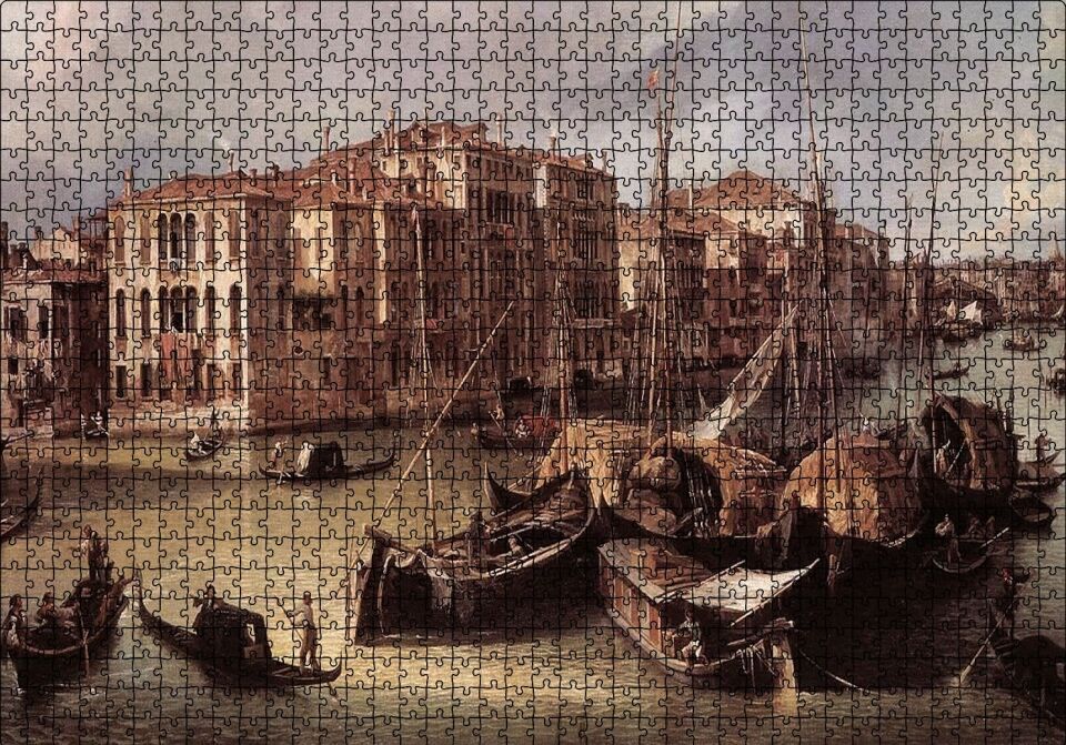 Venedik Kanal Gondollar ve Binalar Puzzle Yapboz MDF Ahşap 1000 Parça 49 cm X 68 cm