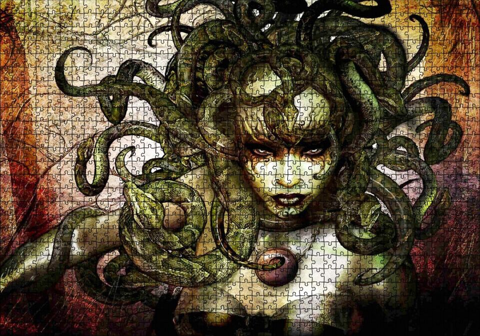 Medusa Yılan Saçlı Kadın Puzzle Yapboz MDF Ahşap 1000 Parça 49 cm X 68 cm