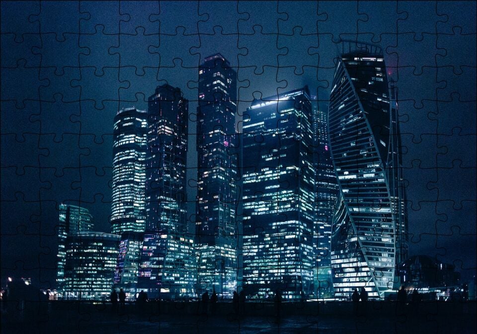 Gece ve Gökdelenler Puzzle Yapboz MDF Ahşap