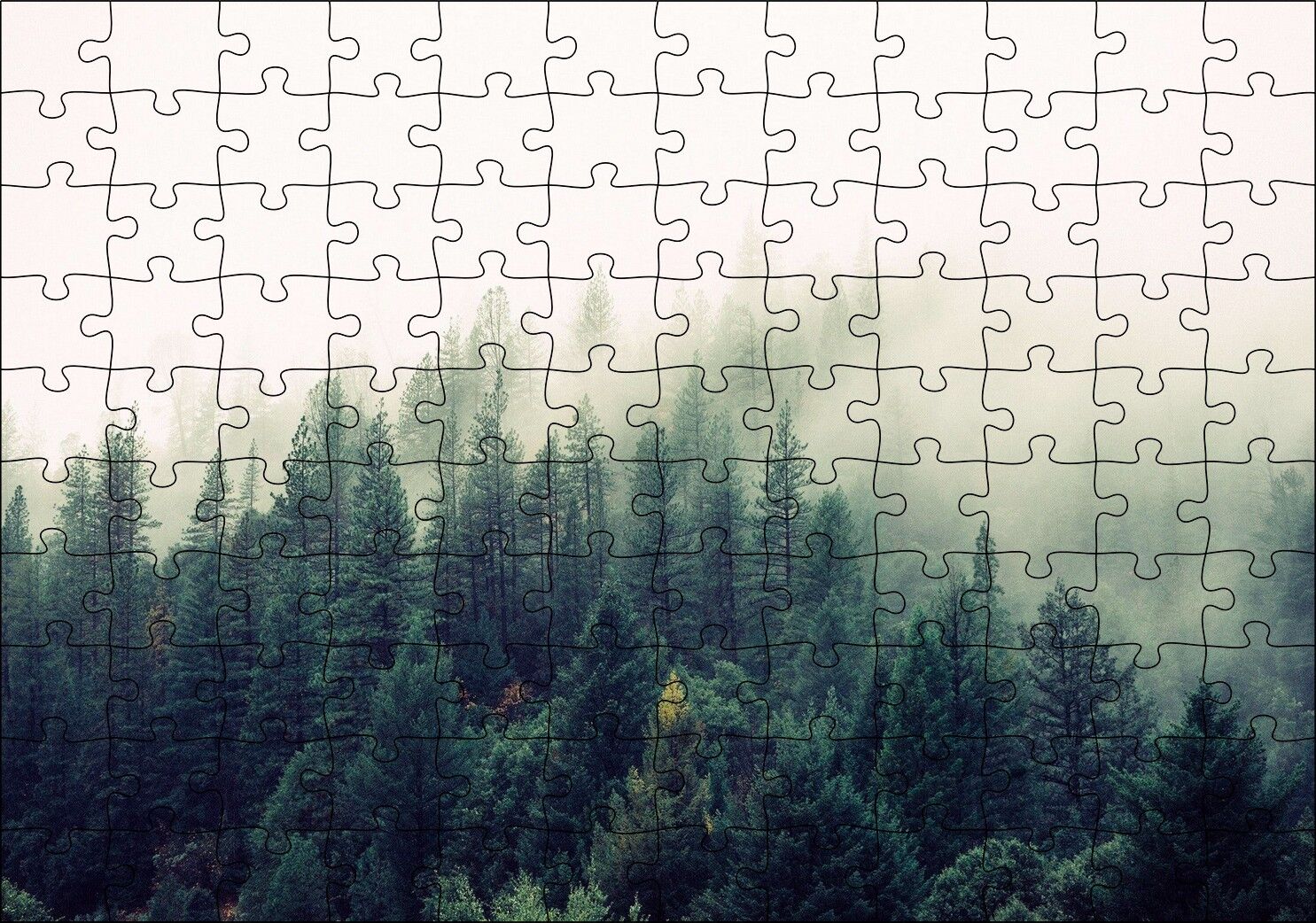 Sisler İçindeki Yemyeşil Orman Puzzle Yapboz MDF Ahşap