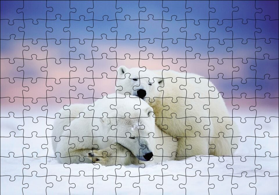 Beyaz Ayılar Kış Puzzle Yapboz MDF Ahşap