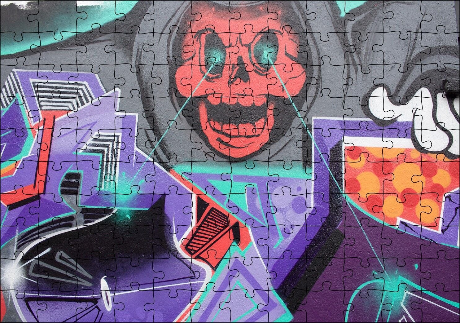 Kırmızı Kurukafa Graffiti Duvar Boyama Puzzle Yapboz MDF Ahşap 120 Parça 24 cm X 34 cm